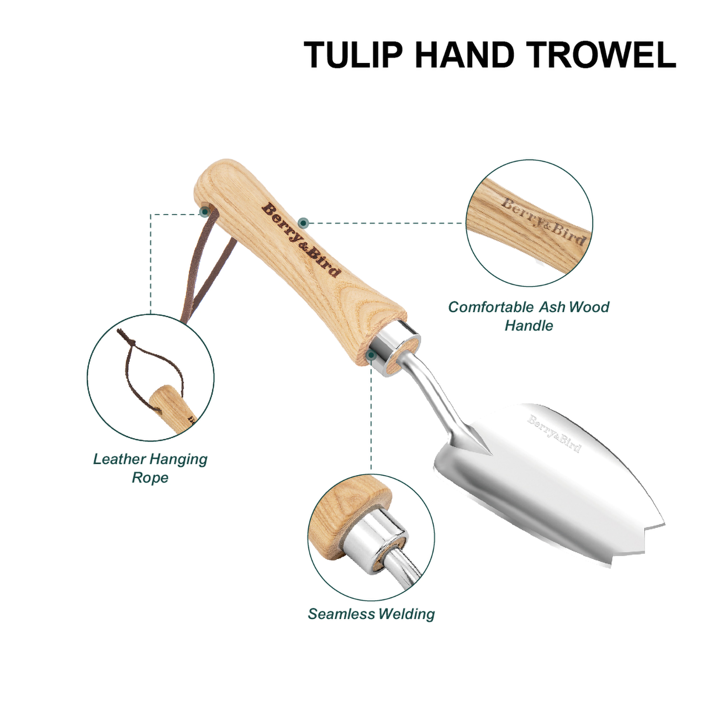 Garden Tool Lighter Hand Trowel with Wooden Handle Stainless Steel Small Flower Shovel