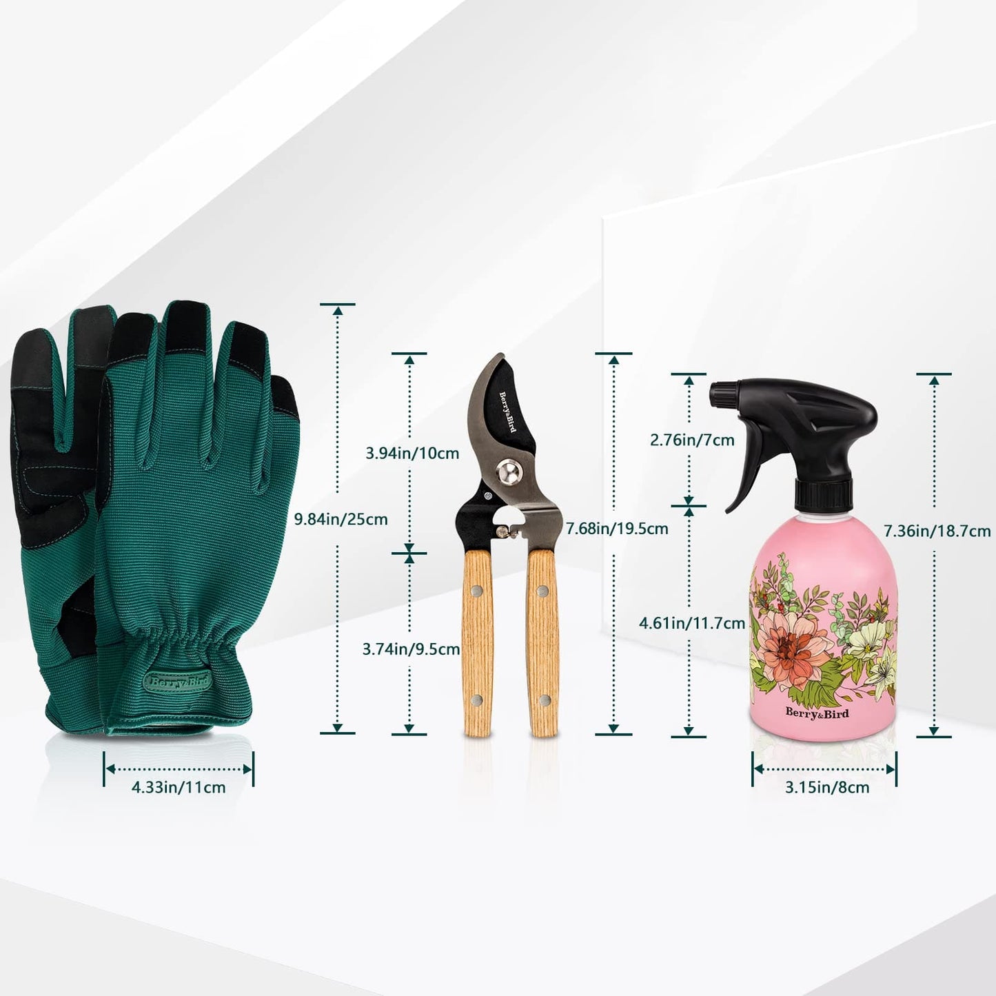 Garden Tool Set 3 PCS Gardening Tool Kit (Thorn Proof Gloves, Pruning Shears, Pink Spray Bottle)