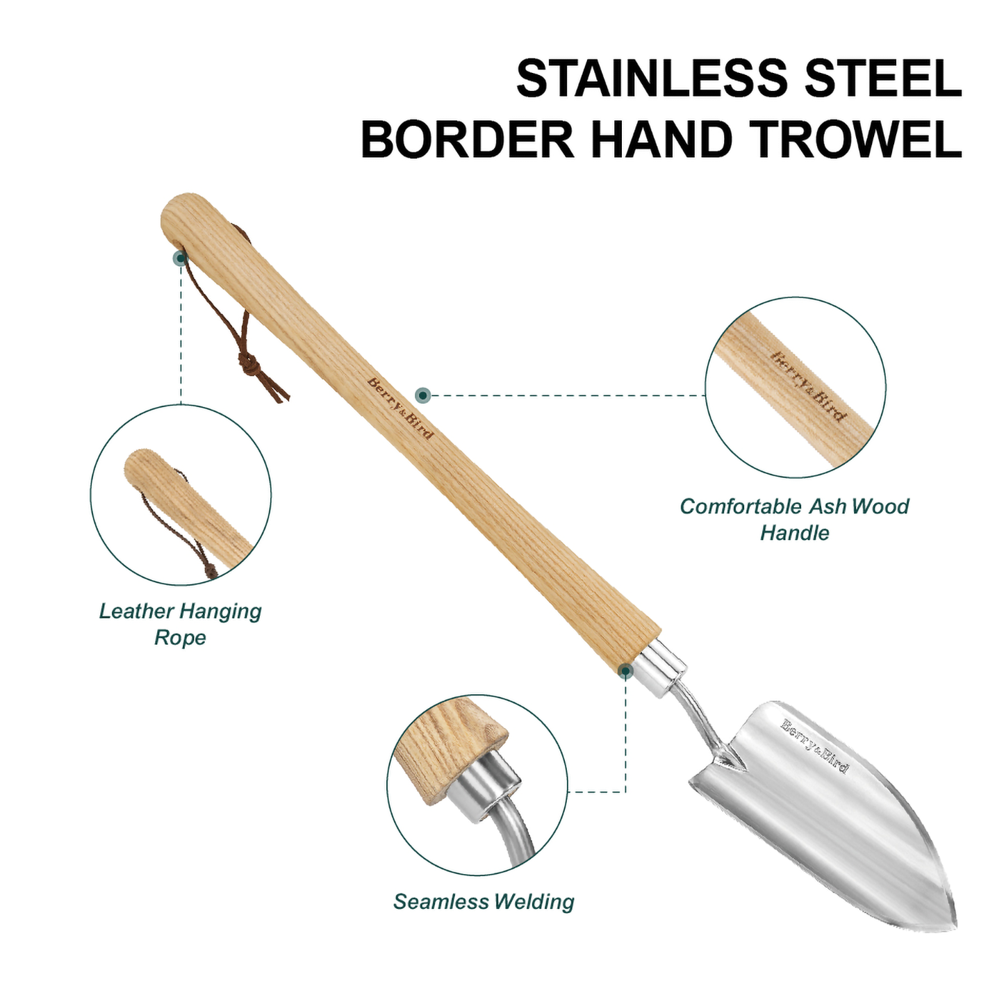 Garden Tools Border Hand Shovel with Wood Handled Stainless Steel Short Shovel