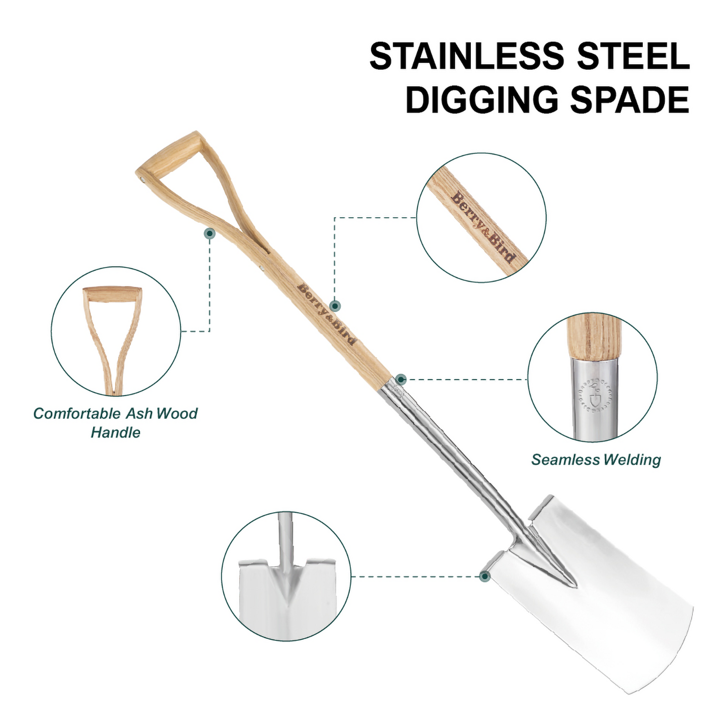 Garden Tools Digging Spade 43 inch with D-Grip Handle Stainless Steel Garden Border Spade