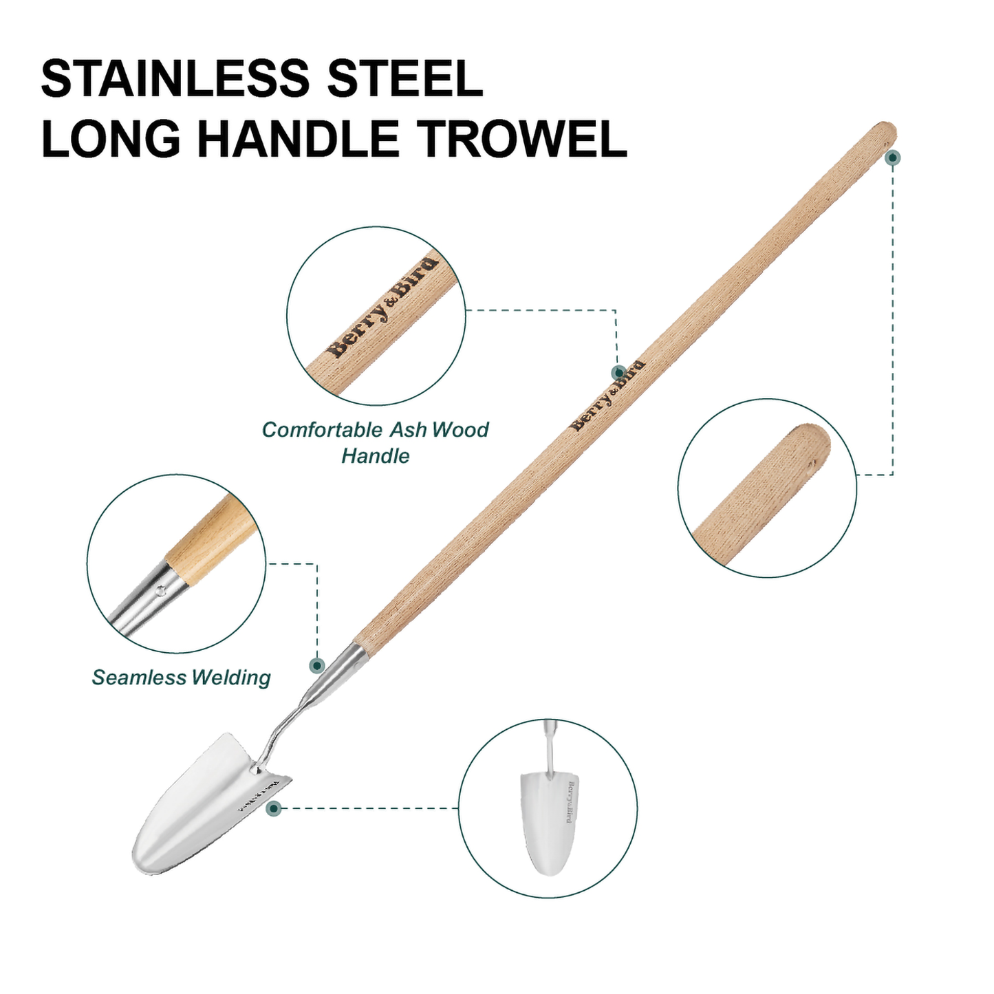 Garden Tools Garden Shovel with Long Wood Handled Stainless Steel Trowel