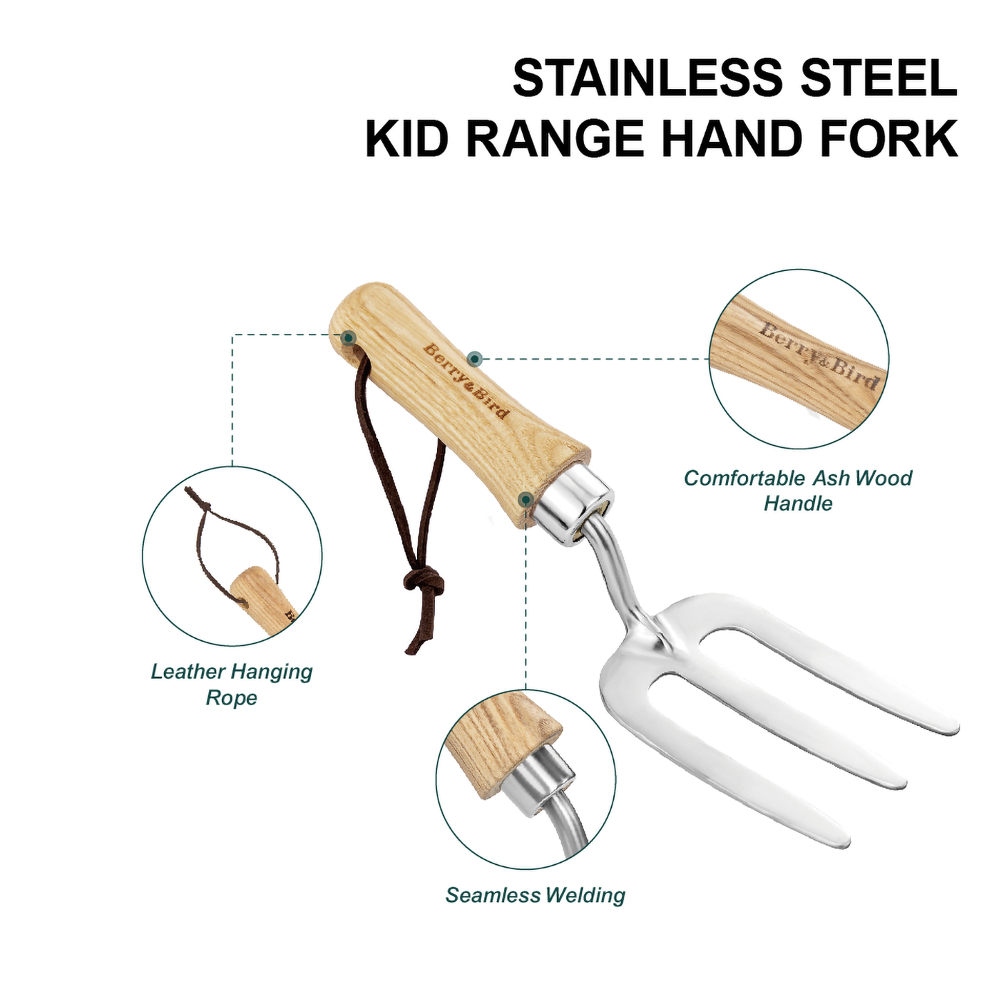 Garden Tools Kid Hand Fork 6.8 Inch with Wood Handle Stainless Steel Hand Weed Fork