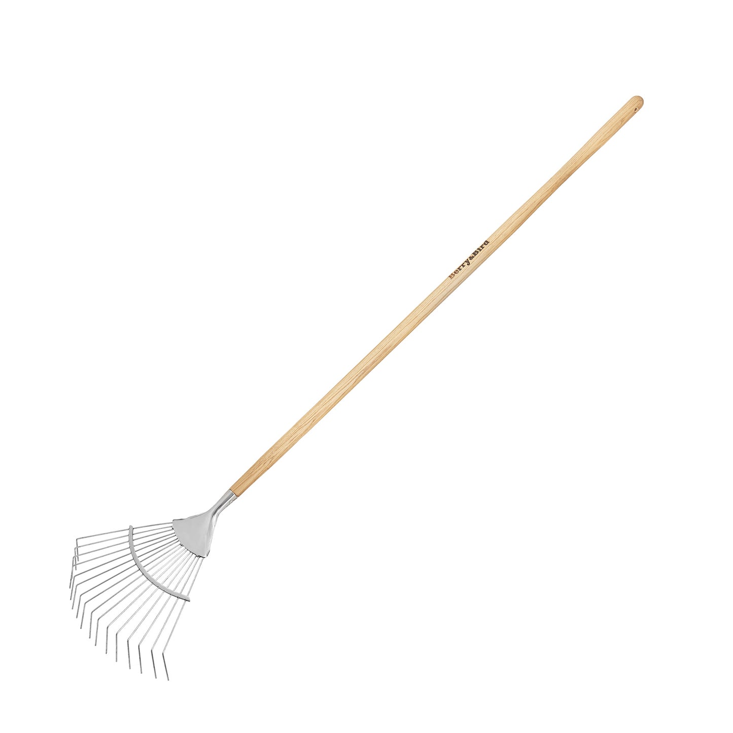 Garden Tools Lady Long Handle Leaf Rake Stainless Steel Shrub Rake 16 Tines Fan Garden Rake with Wooden Handle