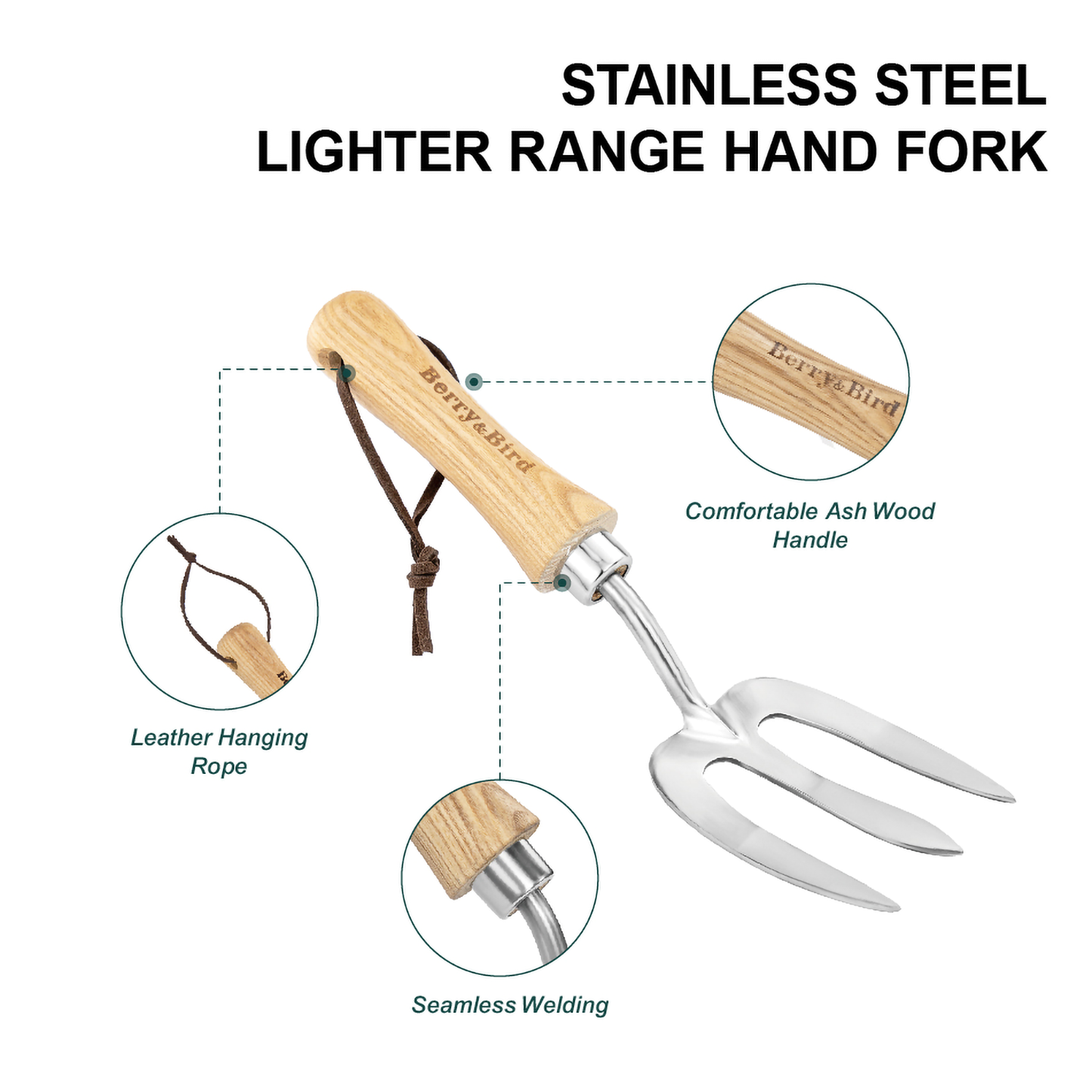 Garden Tools Lighter Hand Fork with Wood Handle Stainless Steel Hand Weed Fork