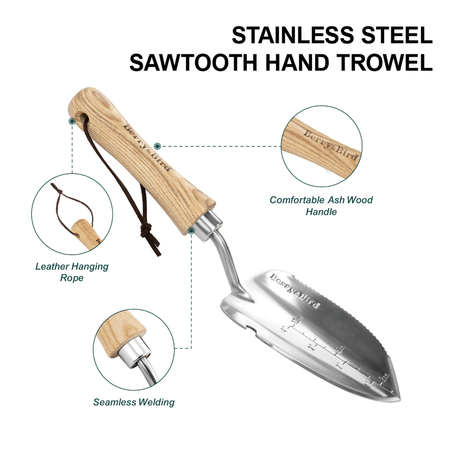 Garden Tools Potting Serrated Planting Trowel with Wood Handle Stainless Steel Digging Trowel Transplanter