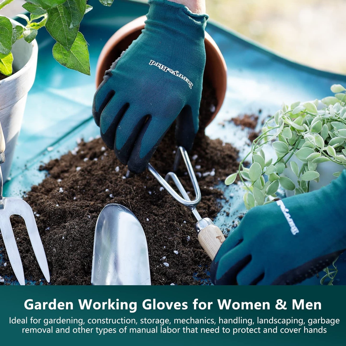 Garden Tool Set 4 PCS Stainless Steel Gardening Tool Kit (Hand Trowel, Hand Fork, Pruning Shears, Gardening Gloves)