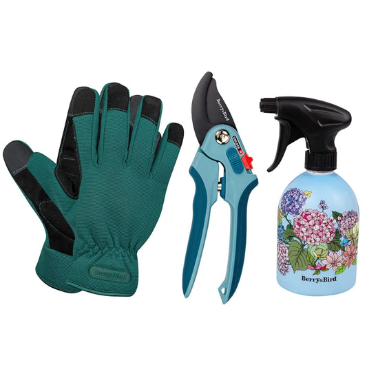 Garden Pruning Shear Tool Set 3 PCS  Gardening Tool Kit (Bypass Pruning Shears, Gloves, Water Sprayer)