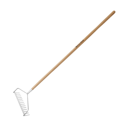 Garden Tools 14 Tines Bow Rake with Wooden Long Handle Soil Rake Stainless Steel Hard Rake