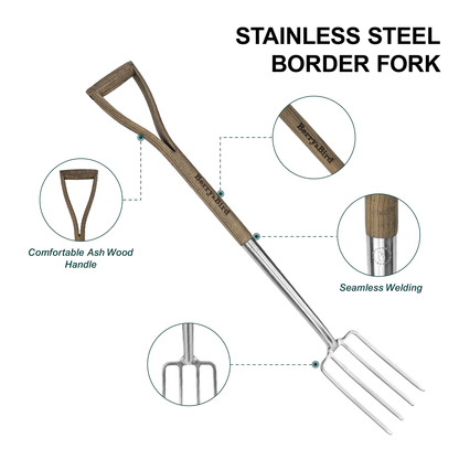 Garden Tools 4-Tine Digging Fork 37.4 Inch with D-Grip Handle Stainless Steel Heavy Duty Spading Fork