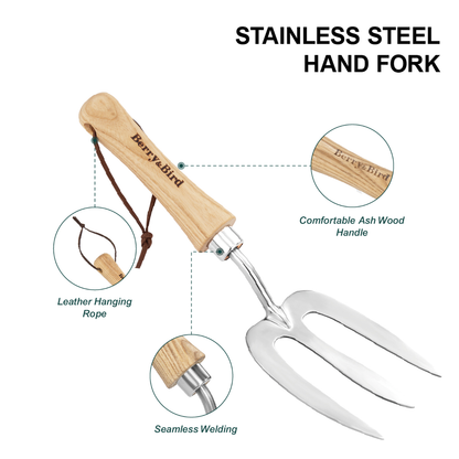 Garden Tools Hand Fork with Wood Handle Stainless Steel Hand Weed Fork