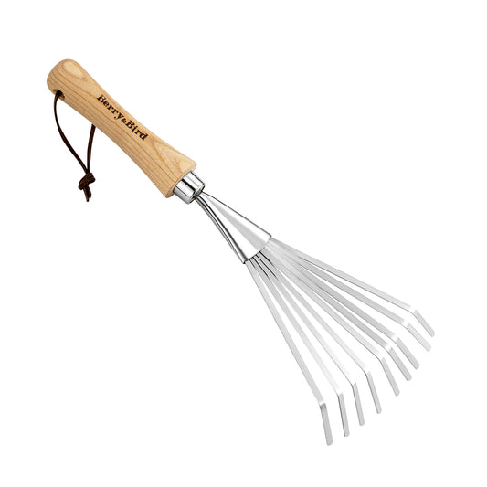 Garden Tools Hand Shrub Rake Stainless Steel Grass Rake 9 Tines Fan Lawn Leaf with Wooden Handle
