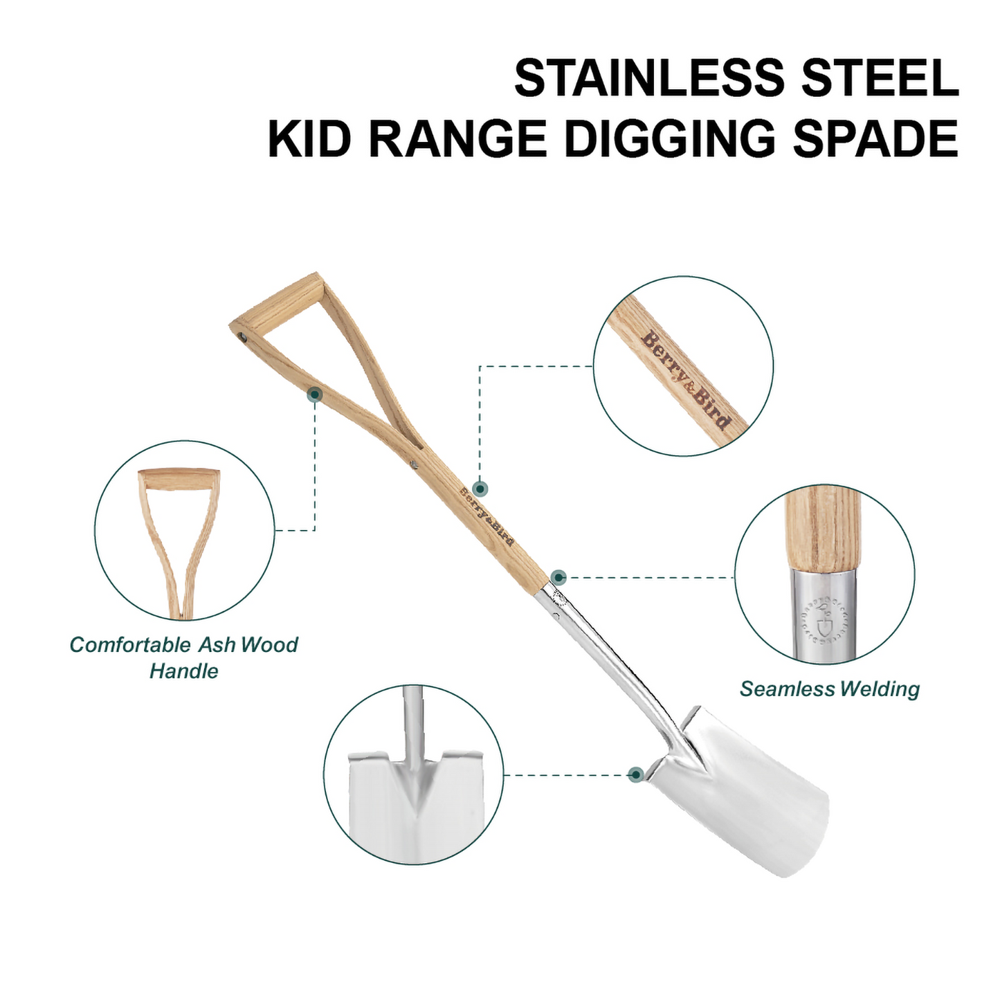 Garden Tools Kid Digging Spade 27.8 Inch with D-Handle Stainless Steel Garden Spade