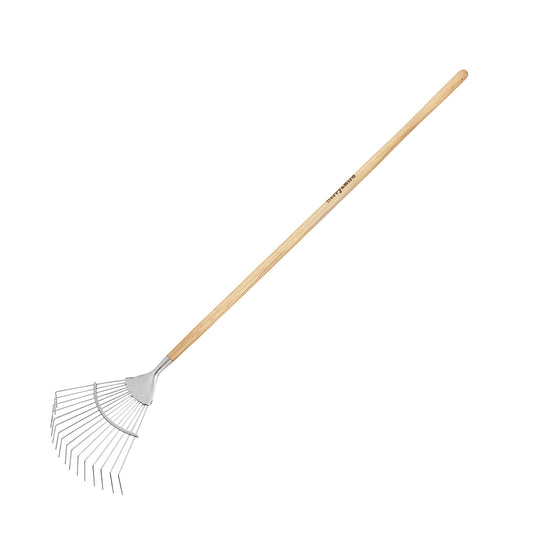 Garden Tools Lady Long Handle Leaf Rake Stainless Steel Shrub Rake 16 Tines Fan Garden Rake with Wooden Handle