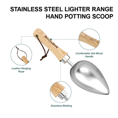 Garden Tools Lighter Loose Soil Scoop with Wood Handle Stainless Steel Hand Shovel Spade