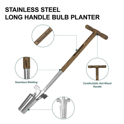 Garden Tools Long Handle Bulb Planter with Wooden T-Handle