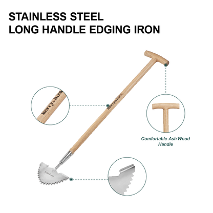 Garden Tools Long Handle Edging Iron with T-Handle Wooden Handled Stainless Steel Saw-Tooth Border Edger