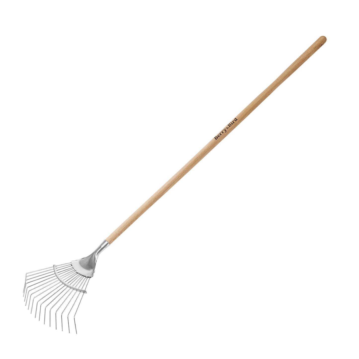 Garden Tools Long Handle Leaf Rake Stainless Steel Shrub Rake 16 Tines Fan Garden Rake with Wooden Handle