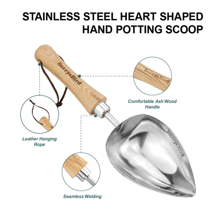 Garden Tools Loose Soil Scoop with Wood Handle Stainless Steel Hand Shovel Spade