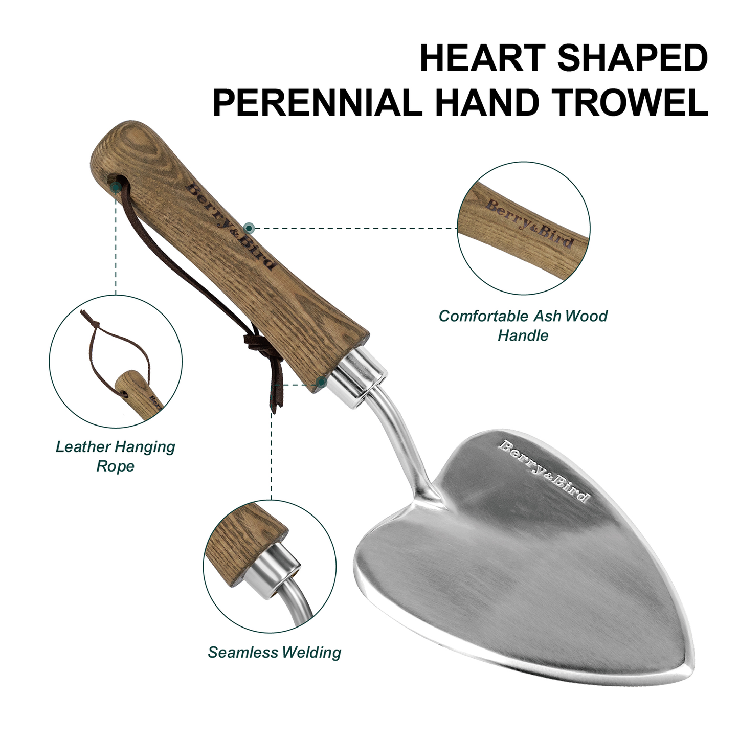 Garden Tools Potting Trowel with Wood Handle Stainless Steel Hand Shovel
