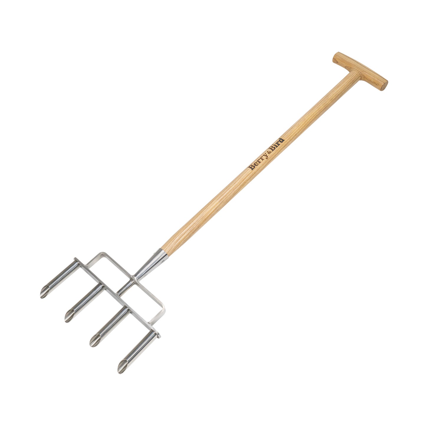 Garden Tools Stainless Steel Lawn Coring Aerator Tool 4 Core Spike Tines Plug with Wooden Handle