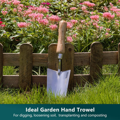 Garden Tool Set 3 PCS Stainless Steel Gardening Tool Kit (Wooden Handle Trowel, Hand Fork, Weeder)